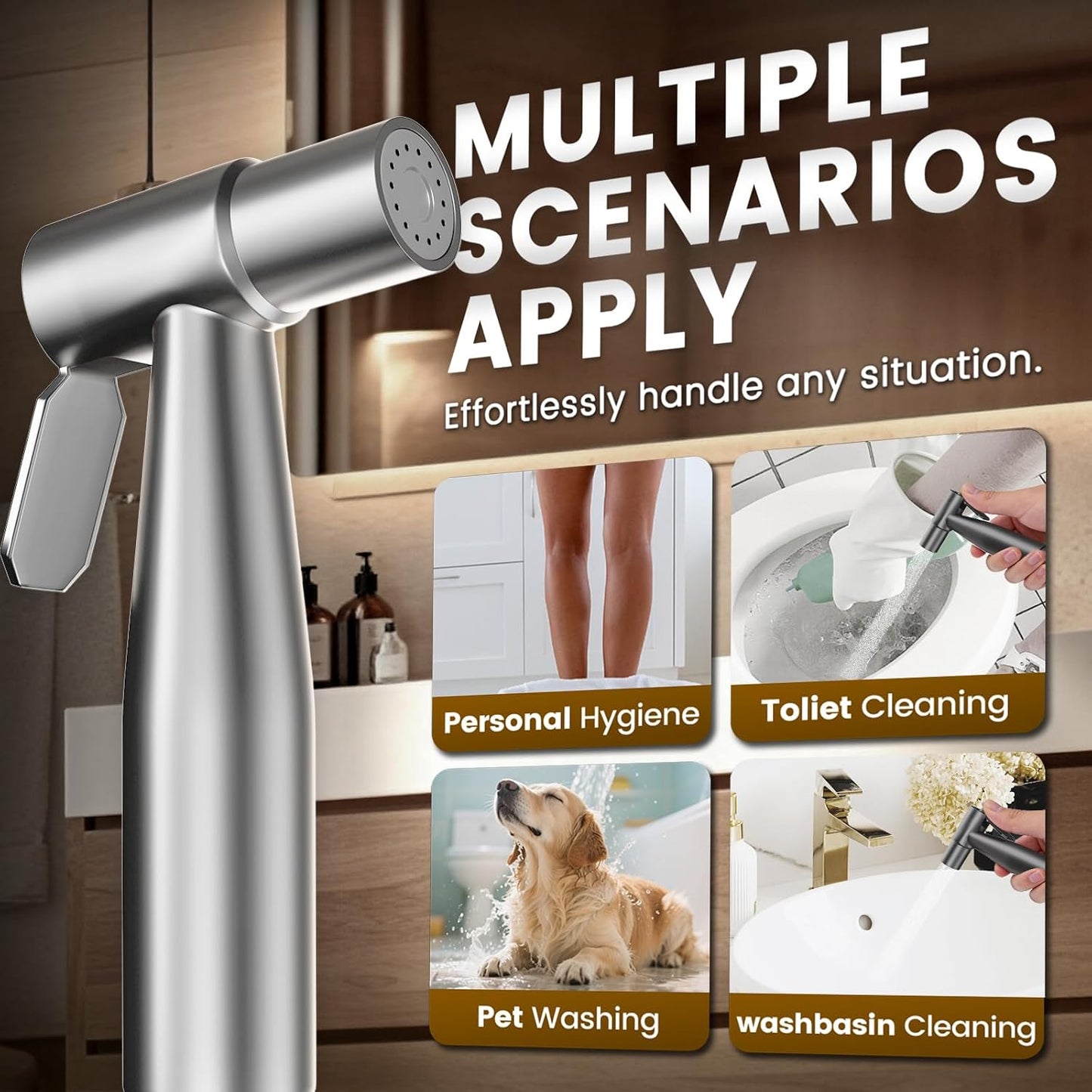 Handheld Bidet Sprayer for Toilet - Adjustable Pressure Stainless Steel Jet Sprayer for Cloth Diaper Cleaning, Feminine Wash & Baby Care, Muslim Shower Hose Kit KPGFWY (Gunmetal Gray)