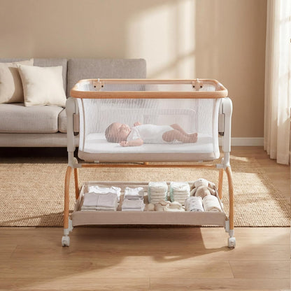 3 in 1 Baby Bassinet,Rocking Bassinets Bedside Sleeper with 6 Adjustable Heights,Breathable Full-Mesh,Comfortable Mattress & Lockable Wheels,Stable Rolling Portable Crib for Newborns(Gray) | Breathable Full Mesh, V-Shaped Structure