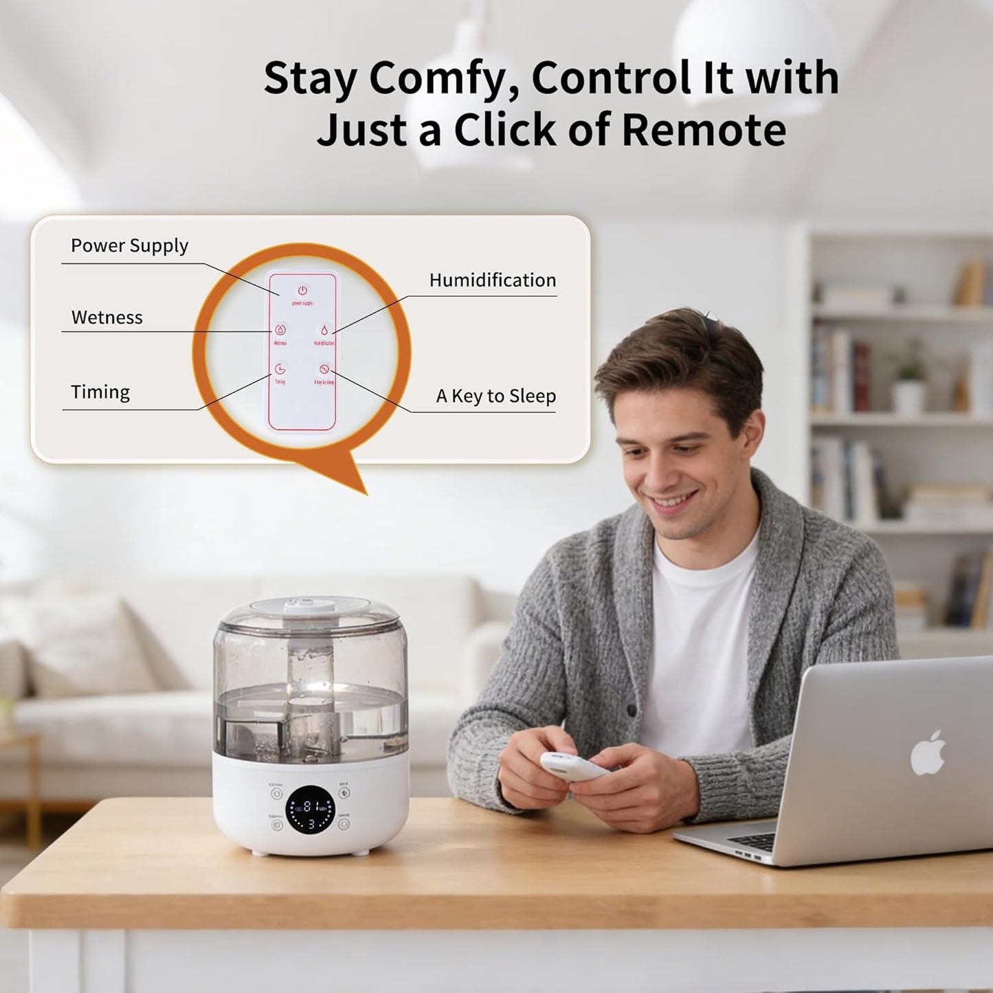 Humidifiers for Bedroom, 3L Top Fill 26H & Quiet Runtime for Large Room, Cool Mist Ultrasonic Humidifier with Humidity Sensor, Aroma Diffuser, Air Humidifier for Home, Baby, Nursery, Plants