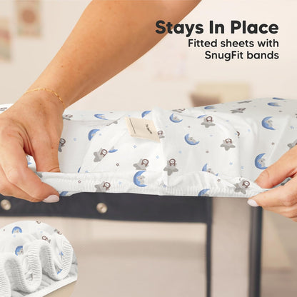 2-Pack Mini Crib Sheets Fitted - 38x26 Pack N Play Sheets for Pack and Play Mattress, Organic Cotton, Soft & Breathable Playard Bedding, Neutral Mini Toddler Bed Cover for Boys, Girls (Dragon Tale)