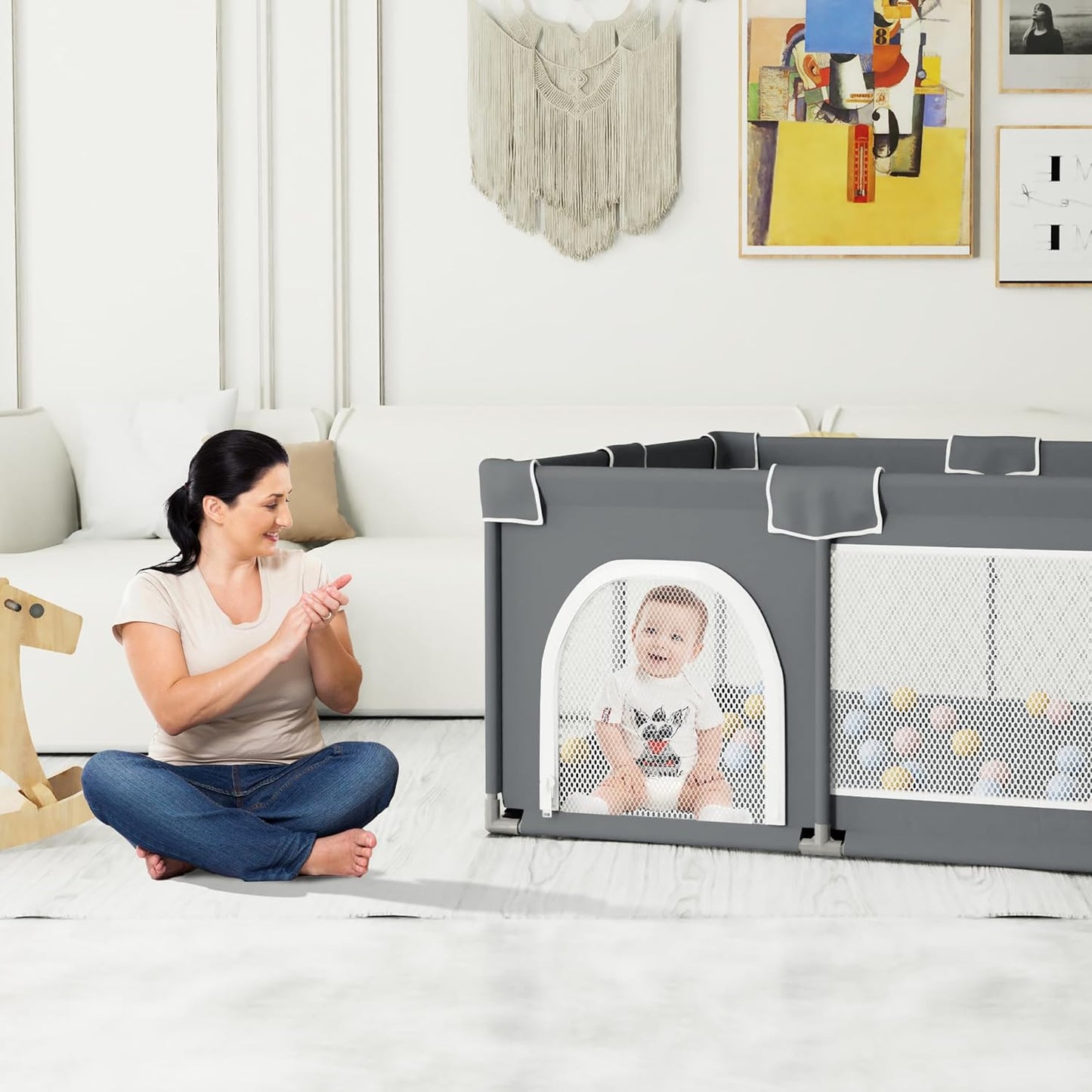 Grobeybees Playpen for Babies and Toddlers, Small Baby Playpen, Playard with Bag, Indoor & Outdoor Play Pen, Sturdy Safety Baby Play Yard with Soft Breathable Mesh(Black, 36x36 inches)