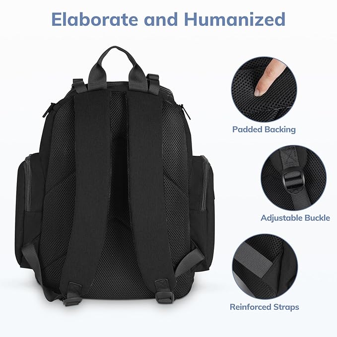 Mancro Backpack Diaper Bag, Waterproof Boy Travel Bag for Dad and Men, Large Multi-Function, Many Pockets, Lightweight, Stylish Diaper Backpack, Black