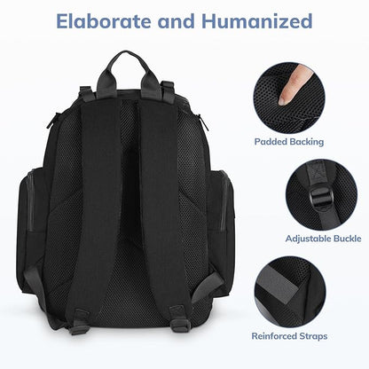 Mancro Backpack Diaper Bag, Waterproof Boy Travel Bag for Dad and Men, Large Multi-Function, Many Pockets, Lightweight, Stylish Diaper Backpack, Black