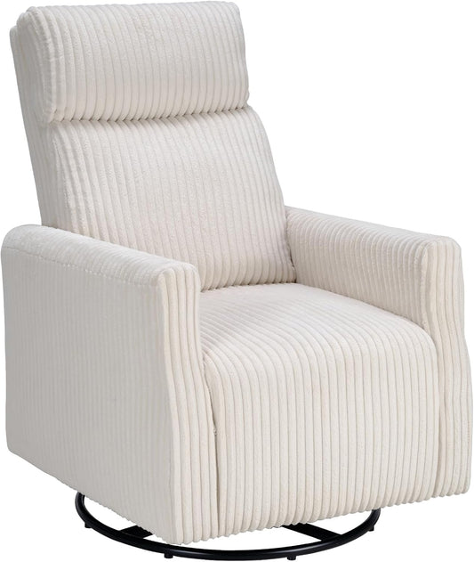 CANMOV Swivel Rocker Chair for Nursery, Swivel Accent Chair with High Back and Arms, Corduroy Glider Chair for Living Room Bedroom Nursery, Grey