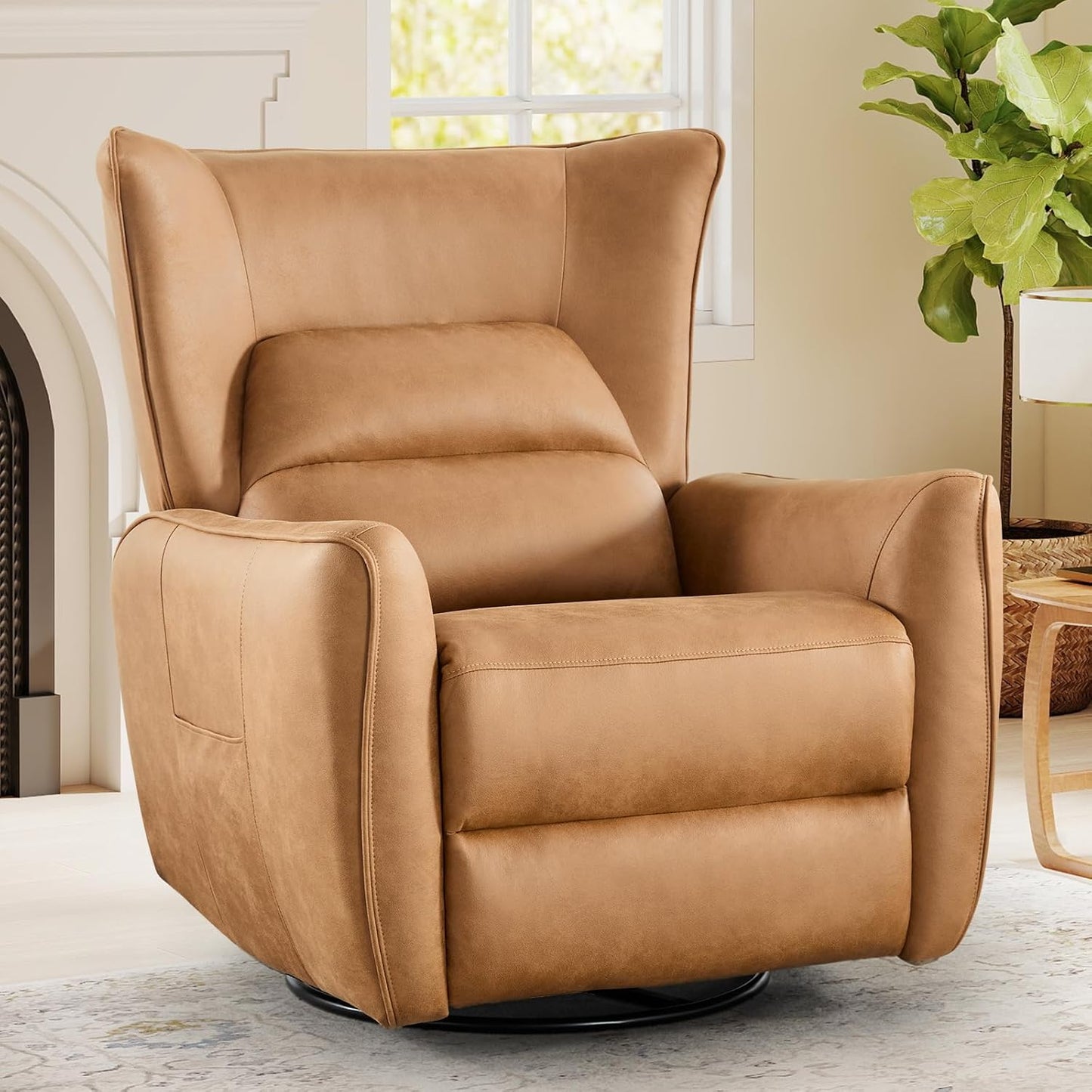 HAOMARKETS Electric Swivel Rocker Recliner Chair, Power Faux Leather Glider Rocking Recliners for Adults,360° Swivel Nursery Reclining Sofa with USB Charging Port, White