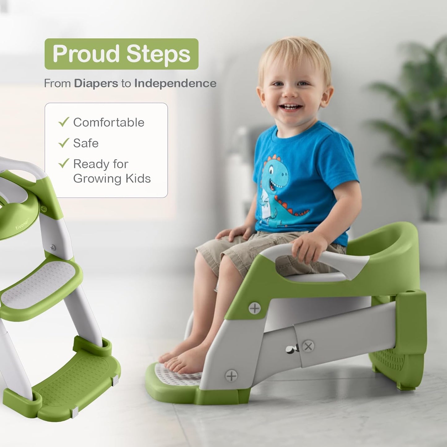 3-in-1 Toddler Potty Training Toilet Seat with Ladder | Foldable Toilet Potty Training Seat with Step Stool Ladder | 5-Level Adjustable Height | Soft Cushion, Splash Guard & Anti Slip Pad