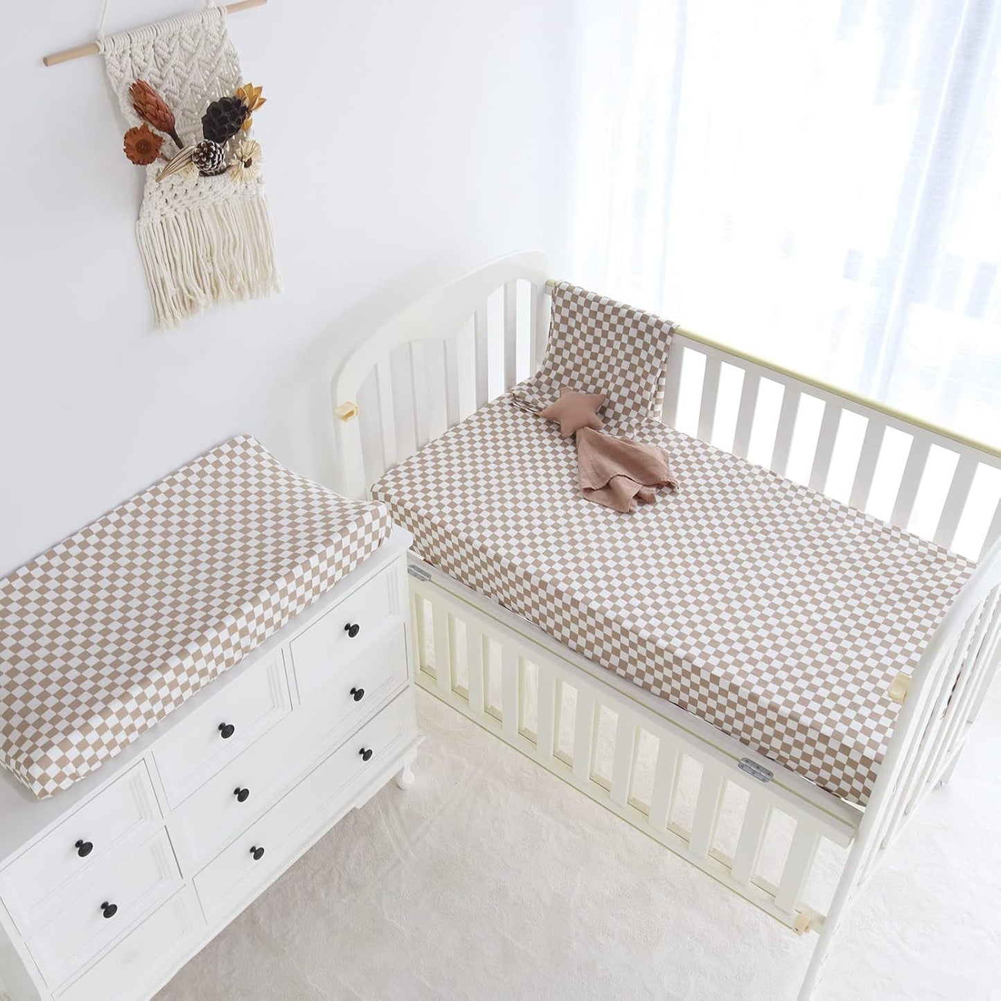 LifeTree Crib Sheets for Baby Unisex - Muslin Fitted Crib Sheets Toddler Bed Sheet, 70% Viscose from Bamboo and 30% Cotton, Fits Mini Crib & Pack and Play Playard, Bear, 26in x 38in