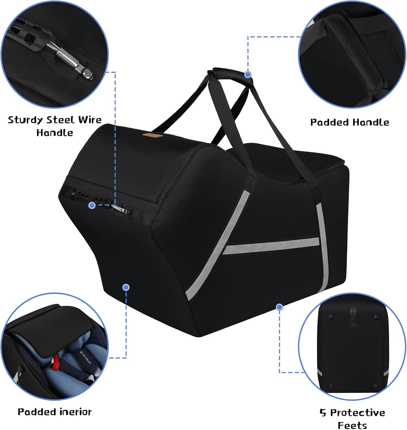 Infant Car Seat Travel Bag for Airplane Compatible with All Nuna Pipa Car Seat and Base,Chicco KeyFit 30 and Base, Padded Car Seat Bags for Air Travel,Car Seat Gate Check Bag with Side Pocket, Black