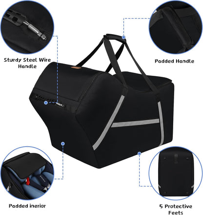 Infant Car Seat Travel Bag for Airplane Compatible with All Nuna Pipa Car Seat and Base,Chicco KeyFit 30 and Base, Padded Car Seat Bags for Air Travel,Car Seat Gate Check Bag with Side Pocket, Black