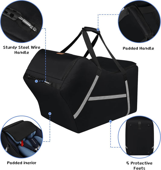 Infant Car Seat Travel Bag for Airplane Compatible with All Nuna Pipa Car Seat and Base,Chicco KeyFit 30 and Base, Padded Car Seat Bags for Air Travel,Car Seat Gate Check Bag with Side Pocket, Black