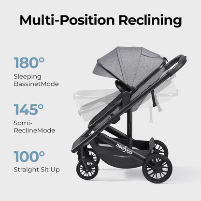 newyoo Infant Stroller with Bassinet Mode, Nestro 516M, Convertible Baby Strollers with Reversible Seat & Cup Holder, Coches para Bebes, 2-in-1 Rear-Facing Pram, Warm Taupe