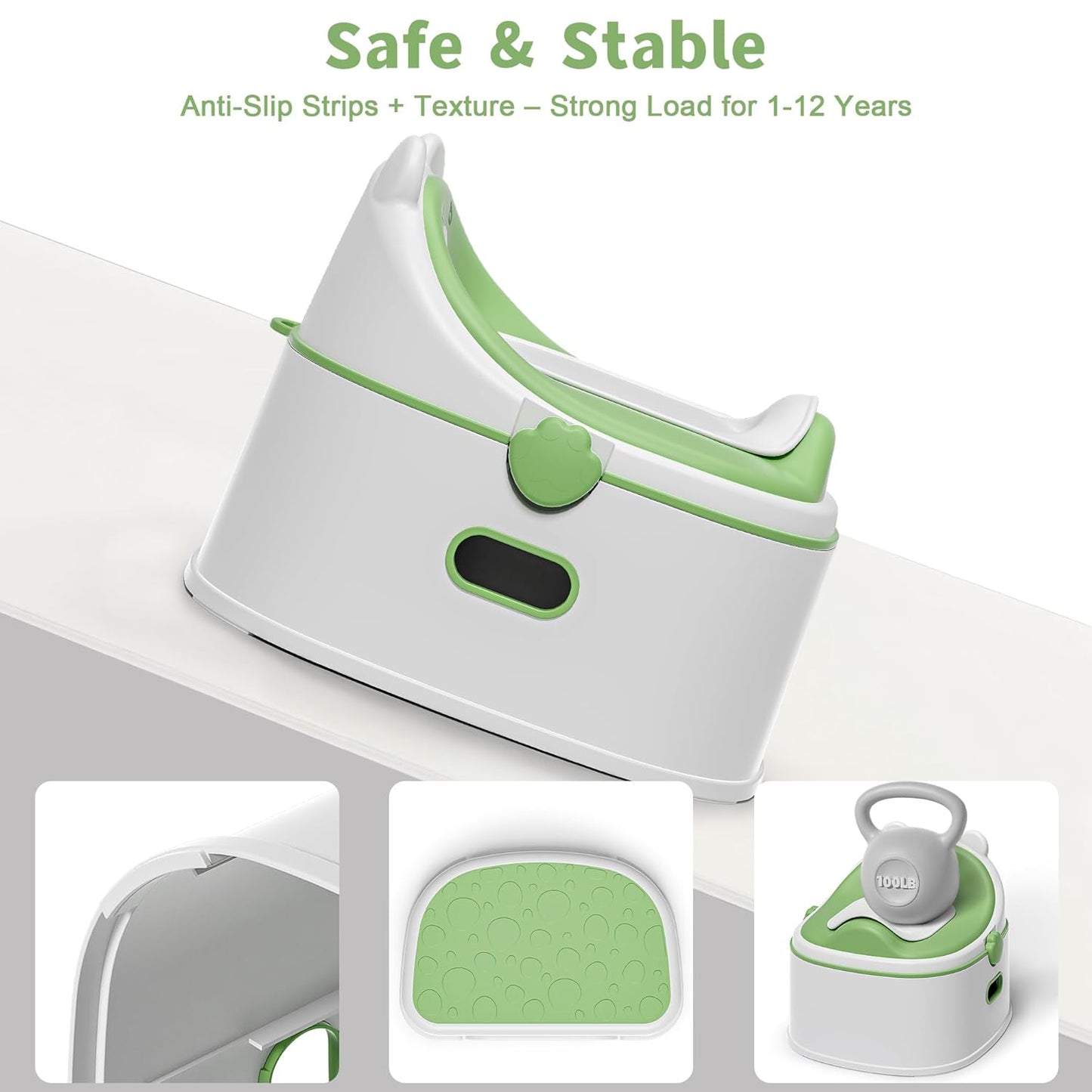 3-in-1 Potty Training Toilet, Portable Potty, Potty Training Seat and Toddler Step Stool, Easy Setup and Clean, Anti-Slip Toddler Potty Trainer for Boy Girl,Grey