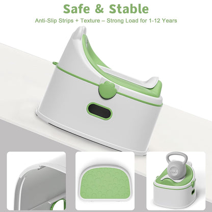 3-in-1 Potty Training Toilet, Portable Potty, Potty Training Seat and Toddler Step Stool, Easy Setup and Clean, Anti-Slip Toddler Potty Trainer for Boy Girl,Grey