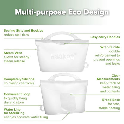 Haakaa Silicone Microwave Steamer & Steriliser Bag, 70oz/2000ml Large Capacity Reusable Steaming Bags for Baby Bottles,Breast Pump,Accessories,Pacifiers,Teethers, Great for Home&On The Go,Frosted /1PC