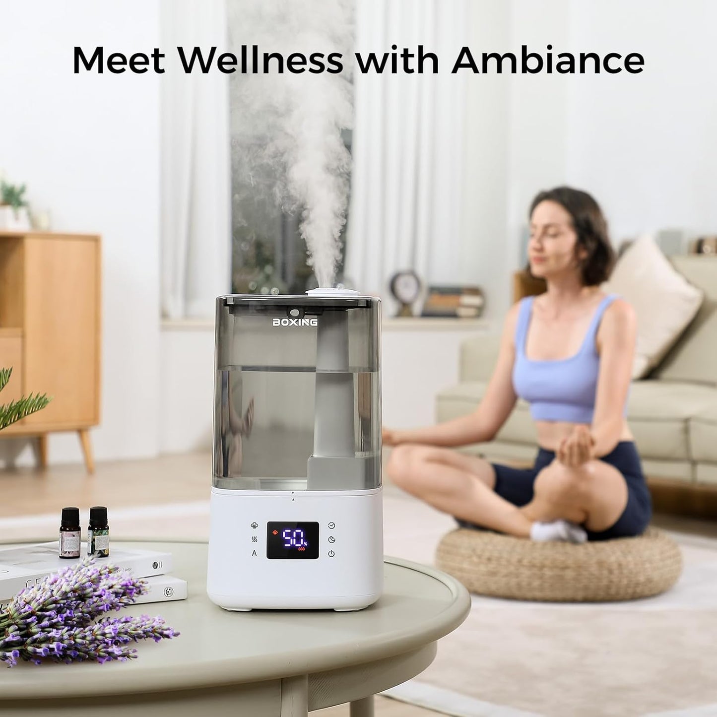 BOXING 4.5L Warm and Cool Mist Ultrasonic Humidifier for Bedroom Large Room, Top Fill Essential Oil Diffuser with Remote, Auto Shut-Off Quiet Sleep Mode, Humidistat, Timer, BPA-Free, 45H Runtime