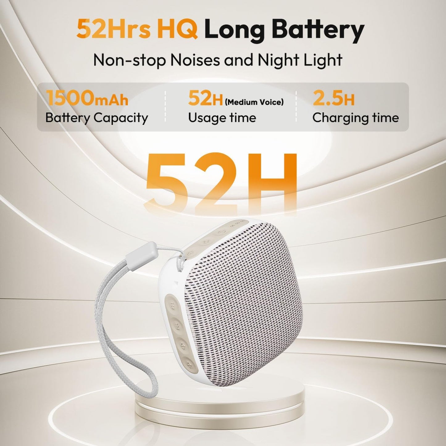 Portable Sound Machine for Travel, White Noise Sound Machine for Sleeping, 52-Hour Lasting Mini Noise Machine with 21 Quality Non-looping Sounds, Headphone Jack, Memory, Timer for Adults,Hotel (White)