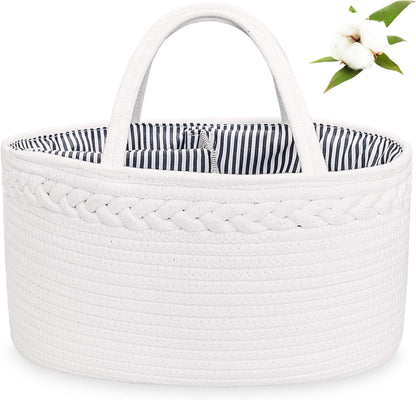 ABenkle Baby Diaper Caddy, Nursery Storage Bin and Car Organizer for Diapers and Baby Wipes, Cotton Rope Diaper Basket Caddy, Changing Table Diaper Storage Caddy