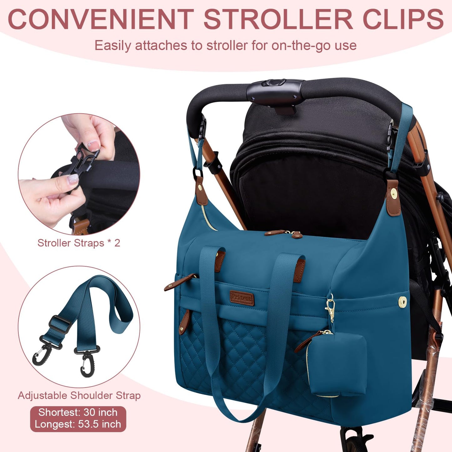 Pritent Diaper Bag Tote - Diaper Baby Bags with Pacifier Case, Shoulder Straps, Stroller Clips, Waterproof Large Mommy Maternity Travel Baby Bag for Mom and Dad, Green, Medium
