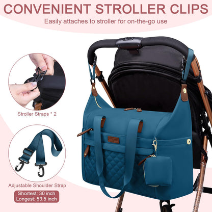 Pritent Diaper Bag Tote - Diaper Baby Bags with Pacifier Case, Shoulder Straps, Stroller Clips, Waterproof Large Mommy Maternity Travel Baby Bag for Mom and Dad, Green, Medium