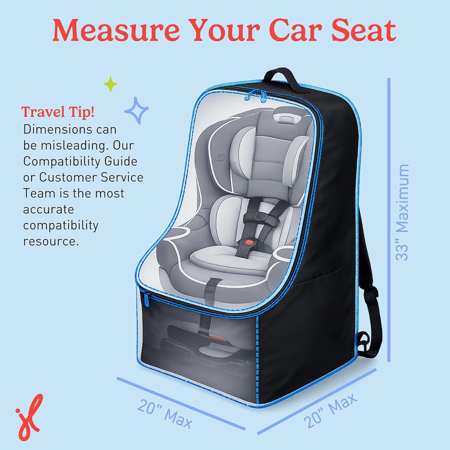 J.L. Childress Padded Backpack Car Seat Bag - Car Seat Travel Bag for Airplane, Cover Fits Most Baby & Infant Carriers & Boosters, Airport Accessories for Gate Check or Baggage Check - Ultimate, Black