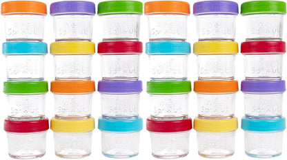 WeeSprout Glass Baby Food Storage Jars w/Lids (4 oz, 12 Pack Set) Snack, Puree, Reusable Small Containers, Breast Milk, Fridge or Freezer, Microwave & Dishwasher Safe, Essential Must Have for Infants