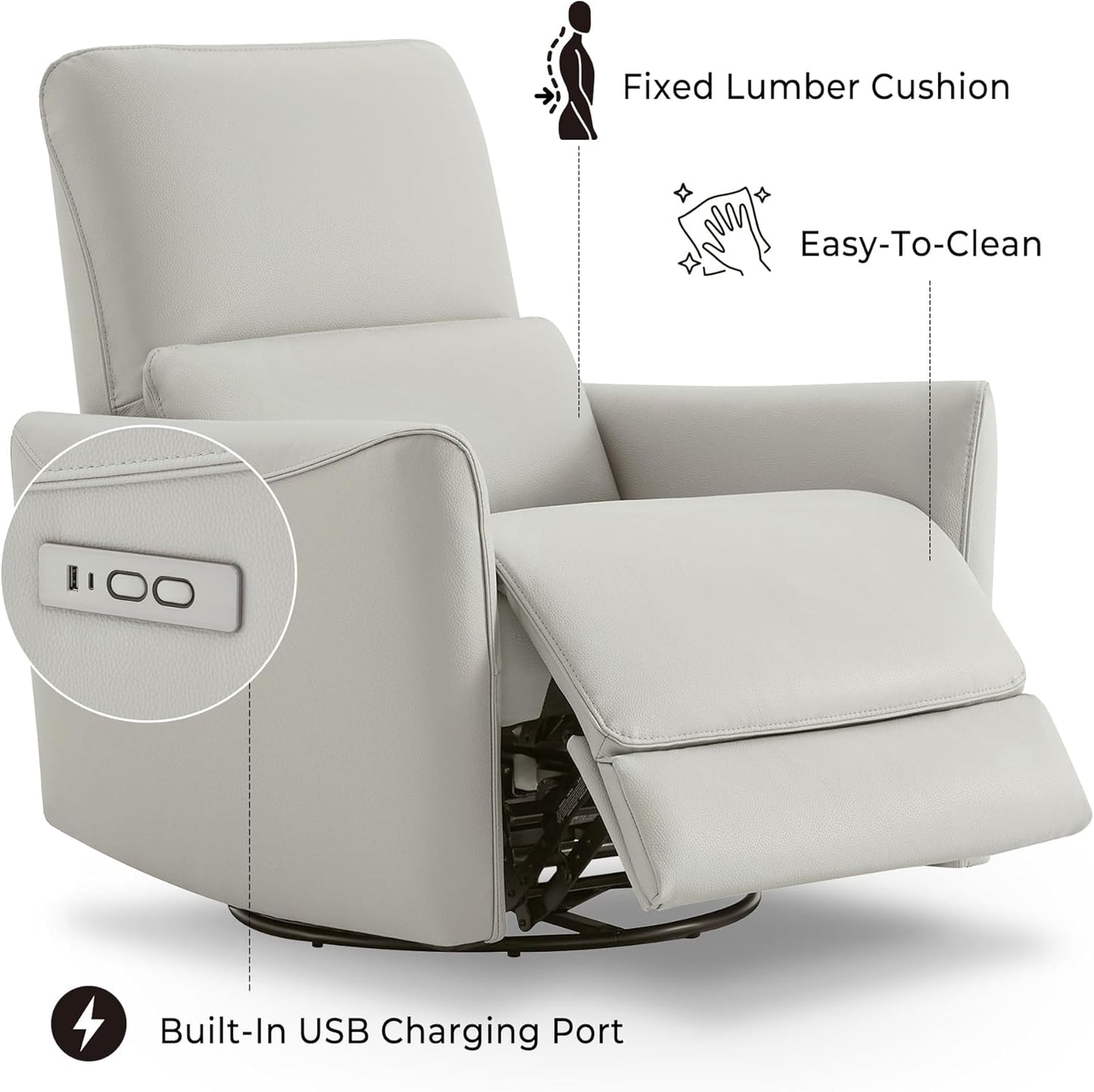 CHITA Power Recliner Chair Swivel Glider, FSC Certified Upholstered Living Room Nursery Reclining Sofa Chair with Lumbar Support, Linen