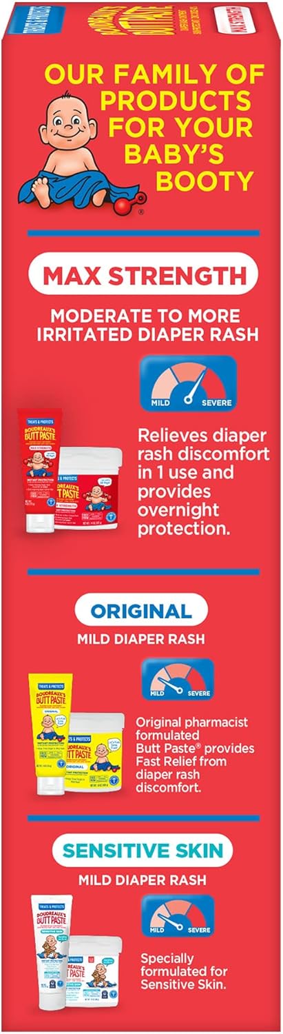 Boudreaux’s Butt Paste Diaper Rash Ointment, Baby Rash Cream Skin Protectant, Fast Relief, Soothing Barrier Cream, Original, Maximum Strength, 2 Ounce Tube (Variety Pack of 2)