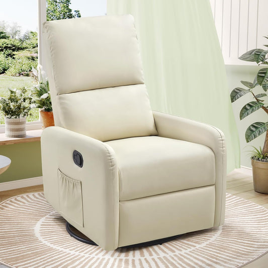 Jocisland Nursery Glider Chairs, Swivel Rocking Chair, Massage Rocker Recliner with High Back for Living Room Bedroom, Comfy Upholstered Modern Nursing Reclining Single Sofa, White Teddy