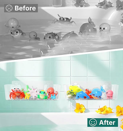 Bath Toy Storage Holder for Bathtub, Clear Acrylic Bath Toy Organizer with Drain Holes, 2 Pack Large Capacity Bathtub Toy Storage Shower Caddy for Bathroom