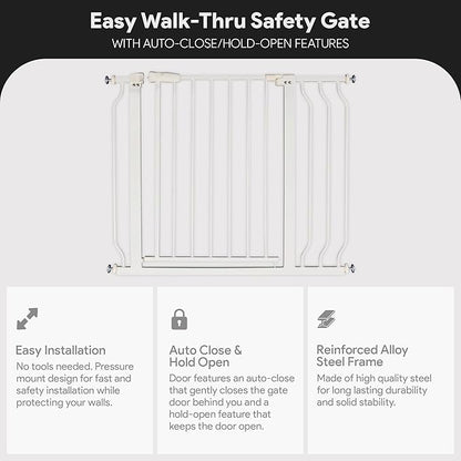 BalanceFrom 29.1-38.5" Easy Walk-Thru Baby and Pet Safety Gate with Hold-Open and Auto-Close – Adjustable Steel Barrier for Stairs, Doorways, and Hallways, No Drilling Installation