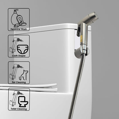 Handheld Bidet Sprayer for Toilet, Dual Spray Modes with Lockable Push Button, High Pressure Bathroom Sprayer, No-Drill Toilet Tank Mount, Stainless Steel Hose Set, Black Finish