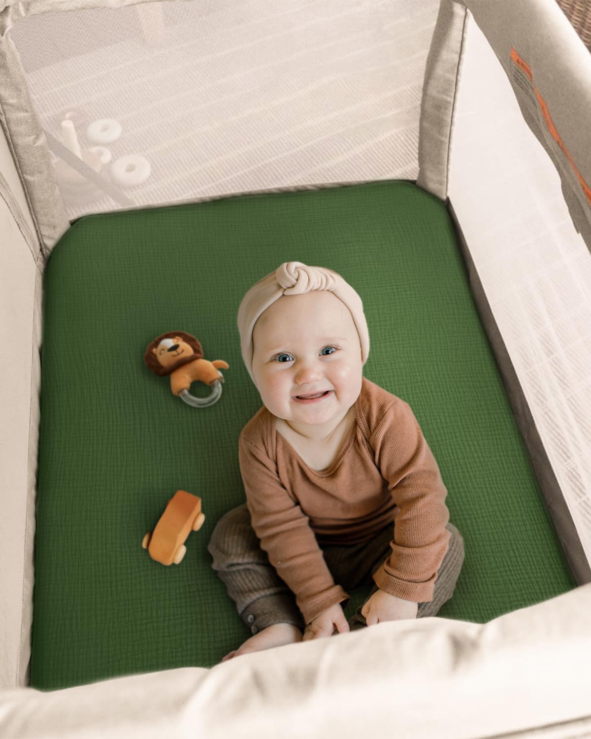 Blissful Diary Muslin Bassinet Sheets for Baby Girls Boys, Boho Soft Cotton Fitted for Oval Hourglass Rectangle Mattress, 2 Pack(Sunshine&Brown)