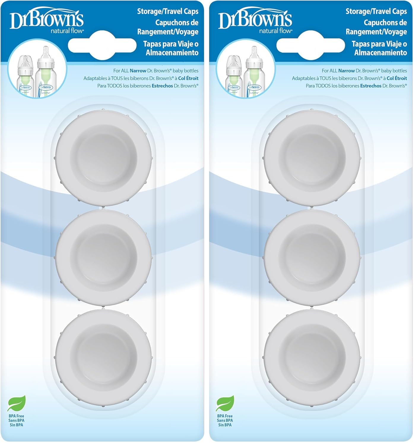 Dr. Brown's Narrow Storage/Travel Caps for Anti-colic Options+ Baby Bottles, fits 8 oz/250 mL and 4 oz/120mL, BPA-Free, 3-Pack