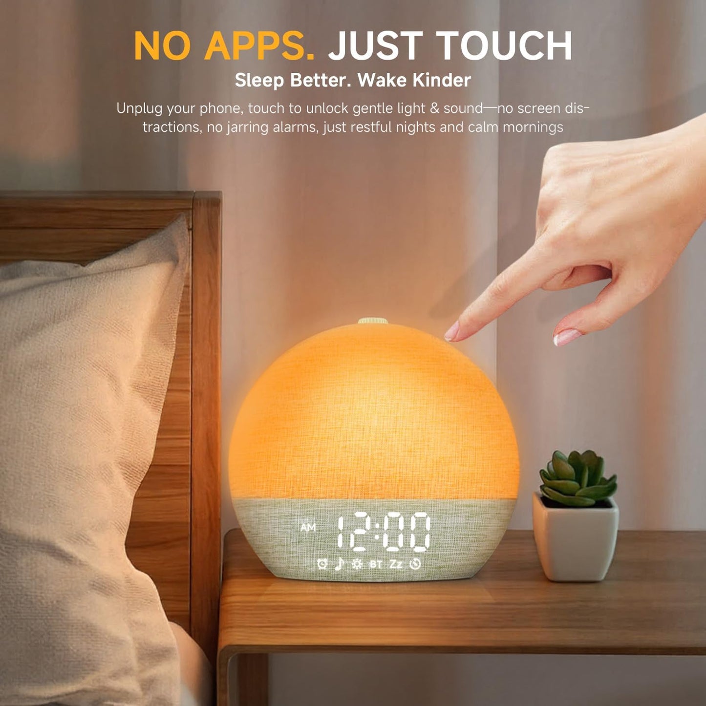 Geuuap Wood Grain White Noise Sound Machine Sunrise Alarm Clock with 25 Soothing Sounds, 17 Dimmable Night Lights, Bluetooth Speaker Wake Up Light alarm clocks for bedrooms, Heavy Sleepers, Baby, Kids