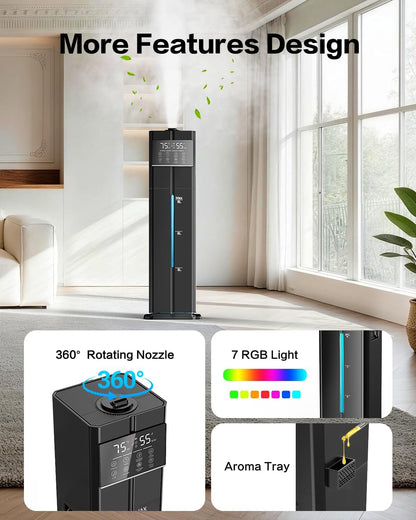 Cool Mist Humidifiers for Bedroom, Ultrasonic 2.4Gal 9L Quiet Top-Fill, Easy Clean with Essential Oil Tray, 360°Nozzle, 4 Speed, Remote, 60H Runtime, for Baby, Adults, Plants, Home, House, Large Room