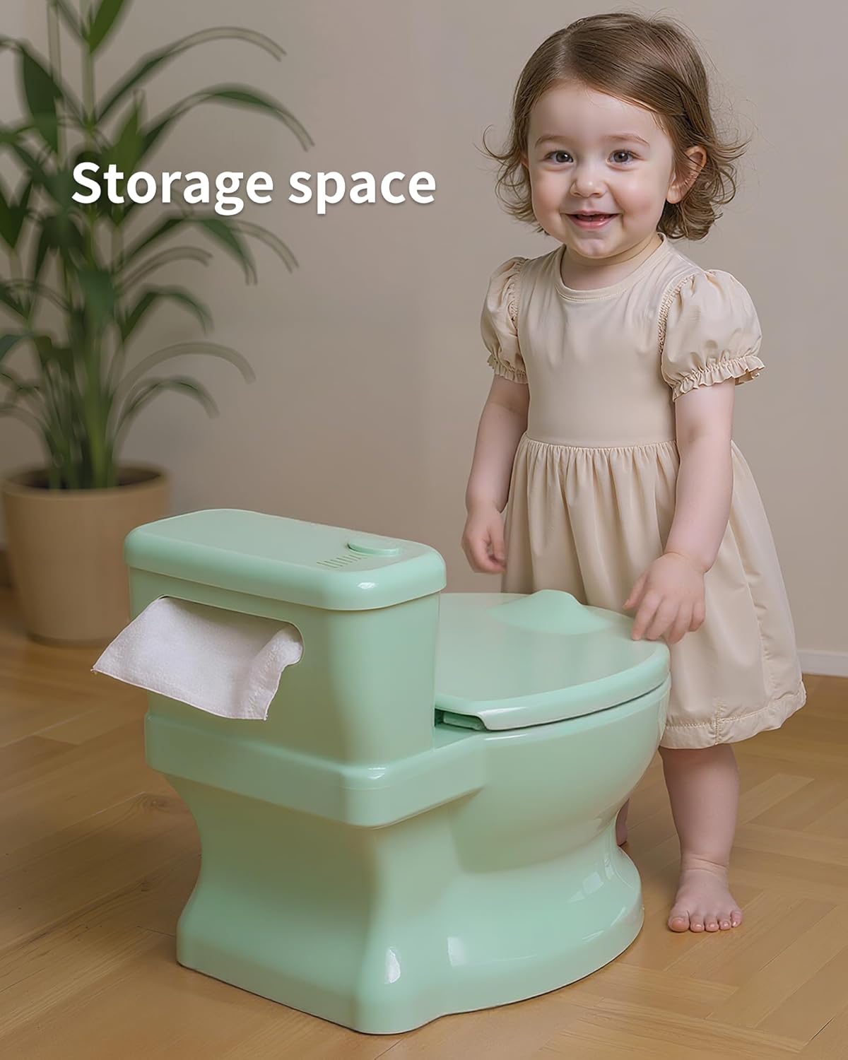 Realistic Potty Training Toilet - Flushing Sounds, Wipes Storage, Disposable Liners, Easy to Clean for Toddler Boys and Girls (Pink)