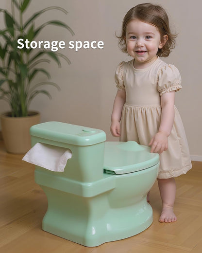 Realistic Potty Training Toilet - Flushing Sounds, Wipes Storage, Disposable Liners, Easy to Clean for Toddler Boys and Girls (Pink)