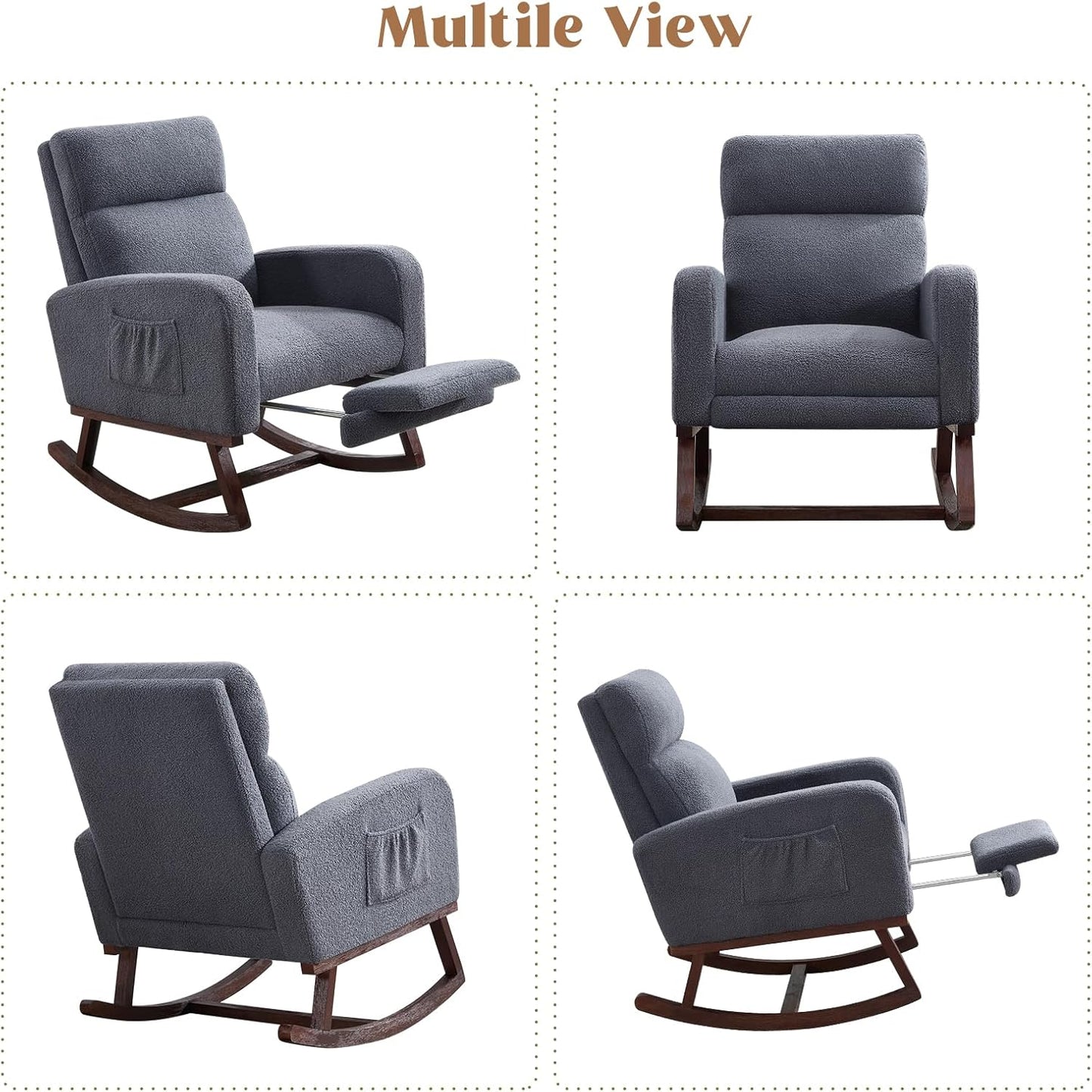 HCHAIRH Rocking Chair Nursery, Nursing Rocking Chairs with Foot Rest for Mom Nursery, Glider Rocker Chair with Footrest and High Backrest for Living Room, Bedroom, Beige