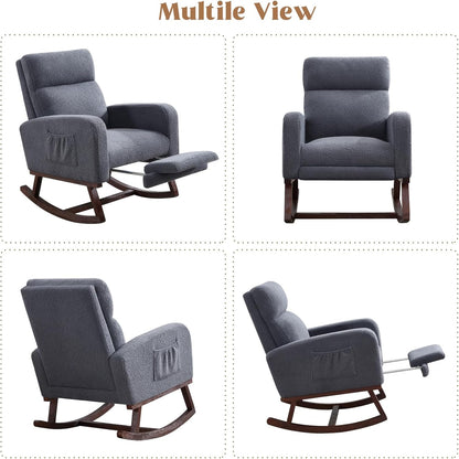 HCHAIRH Rocking Chair Nursery, Nursing Rocking Chairs with Foot Rest for Mom Nursery, Glider Rocker Chair with Footrest and High Backrest for Living Room, Bedroom, Beige