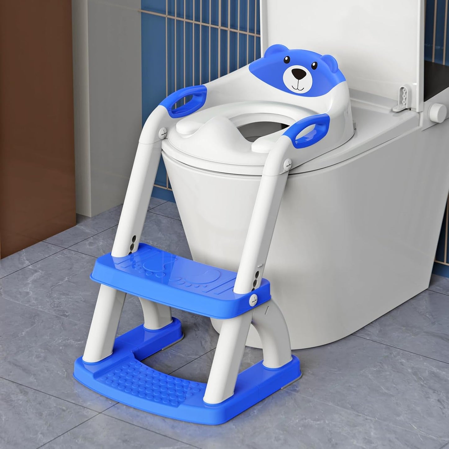 Potty Training Seat, SKYROKU Upgrade Toddler Toilet Seat for Kids Boys Girls, 2 in 1 Potty Training Toilet, Splash Guard Anti-Slip Pad Step Stool,New Sector-Shape Stabilized Base (8899+Grey)