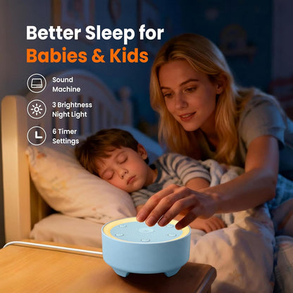 Kipcush White Noise Machine - 21 Soothing Non-Looping Sounds, Dimmable Night Light, & Blind-Touch Buttons | USB-Powered Portable Sleep Therapy for Babies, Adults, Office & Travel - White