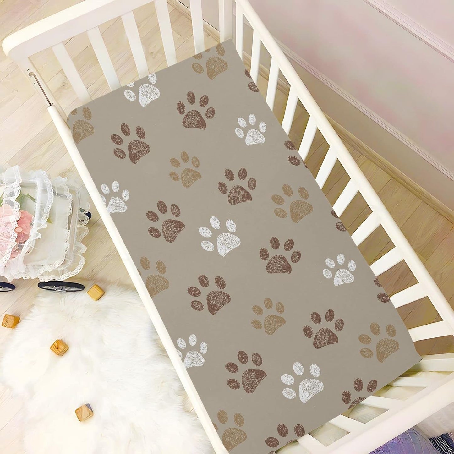 Fall Cute Mushroom Leaves Fitted Crib Sheets Stretchy Portable Playard Sheets for Baby Toddler, Breathable Soft Mini Crib Mattress 52 x 28 in for Boys and Girls