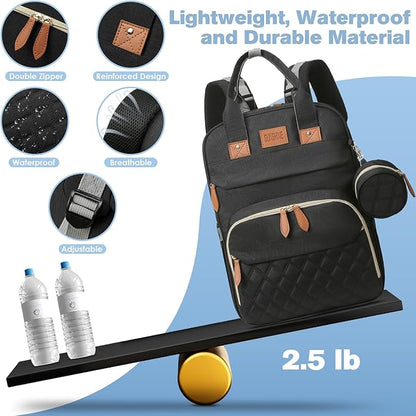 JSTPRO Diaper Bag Backpack, Large Diaper Bag with Changing Pad, Baby Bag, New Mom Gifts, Lightweight Waterproof Unisex Diaper Bag with Insulated Pockets and USB Charging Port, Black