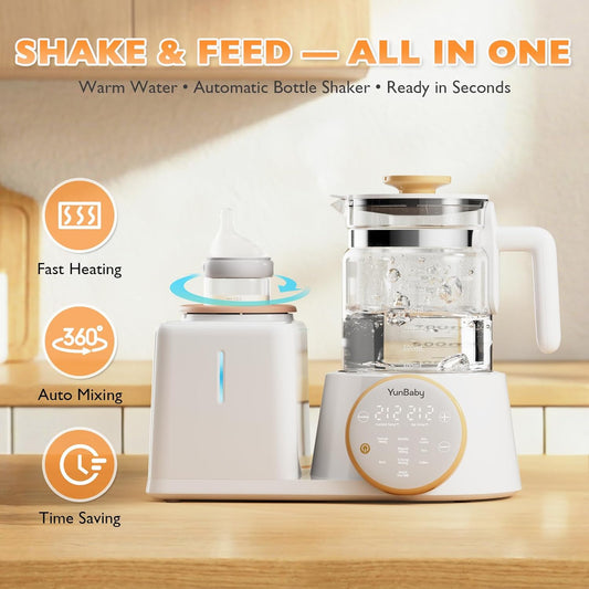 2-in-1 Baby Bottle Warmer & Formula Maker with Electric Kettle, Automatic Rotating Bottle Shaker, Fast Heating Water Warmer with Temperature Control for Formula, Breastmilk & Night Feeding