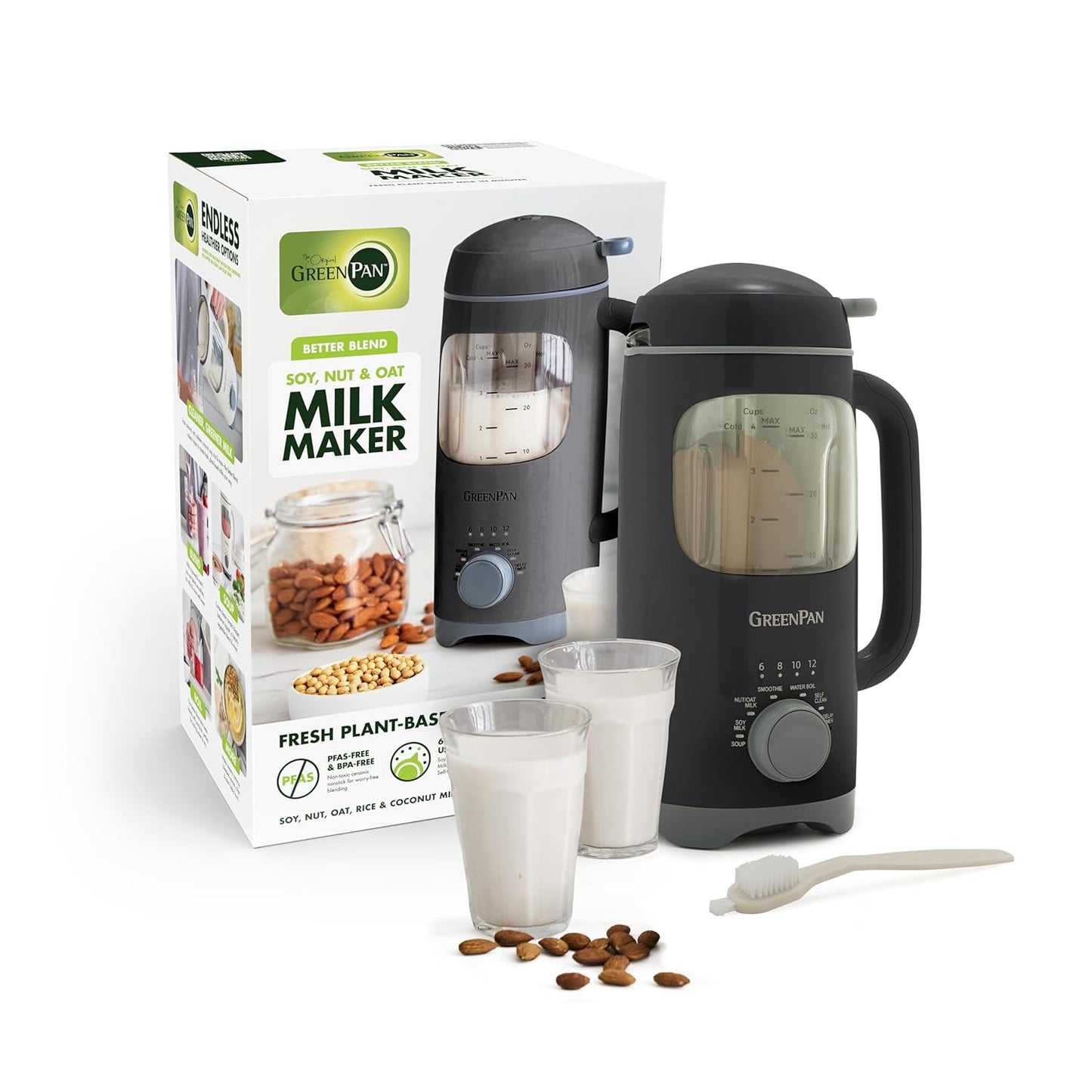 GreenPan 30oz Nut Milk Maker Machine, 15-in-1 for Homemade Almond, Oat, Soy, Coconut, Plant-Based Non-Dairy Beverages, Soups, BPA-Free Glass, Automatic Self-Clean, Delay Start, Pink