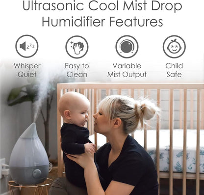 Crane Ultrasonic Cool Mist Humidifier for Bedroom, Baby Nursery, Kids Room, Plants, or Office, Large 1 Gallon Tank, Filter Optional, Clear and White