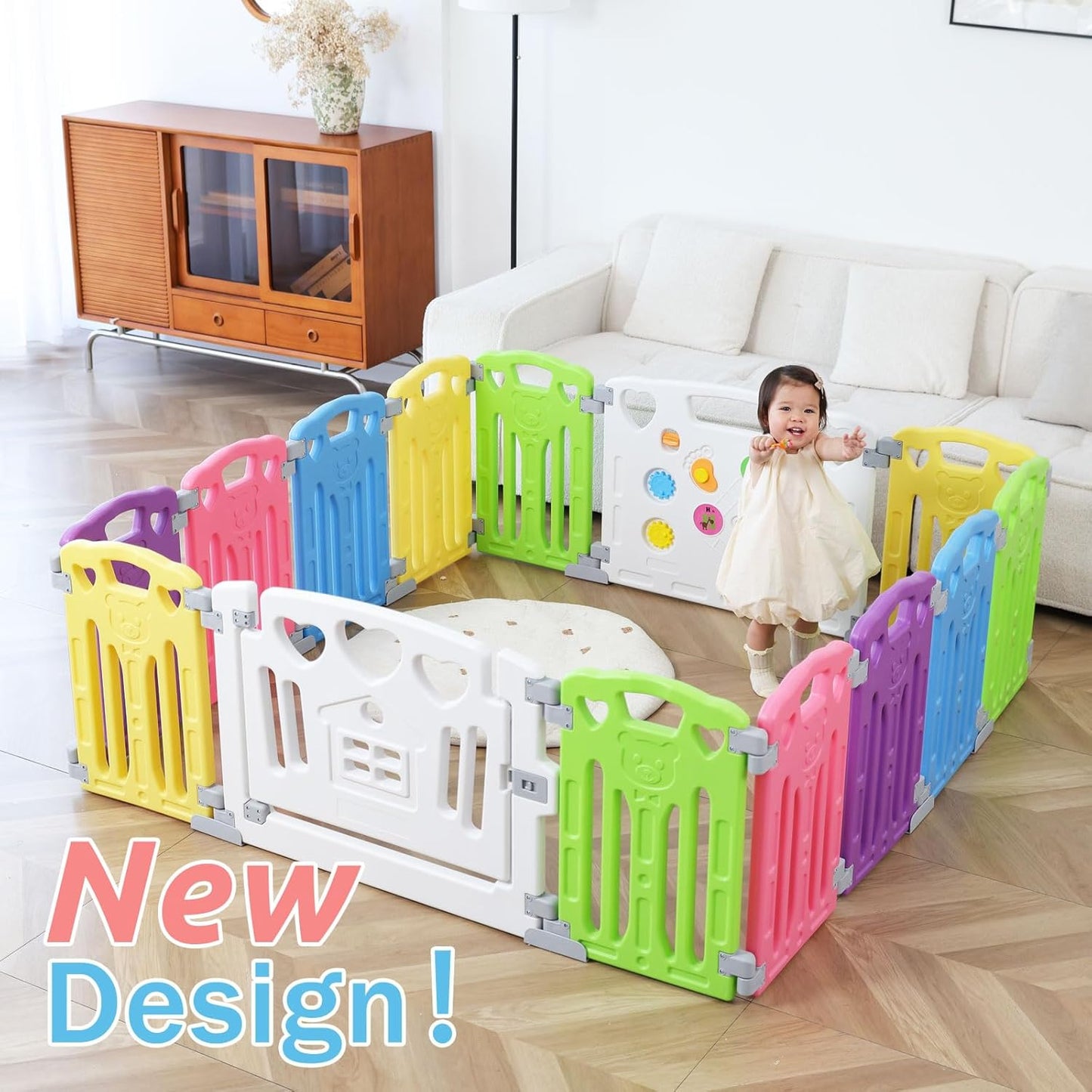 Baby Playpen Kids Activity Centre Safety Play Yard Home Indoor Outdoor New Pen (Multicolour) (White) (Macarons Classic Set 14 Panel)