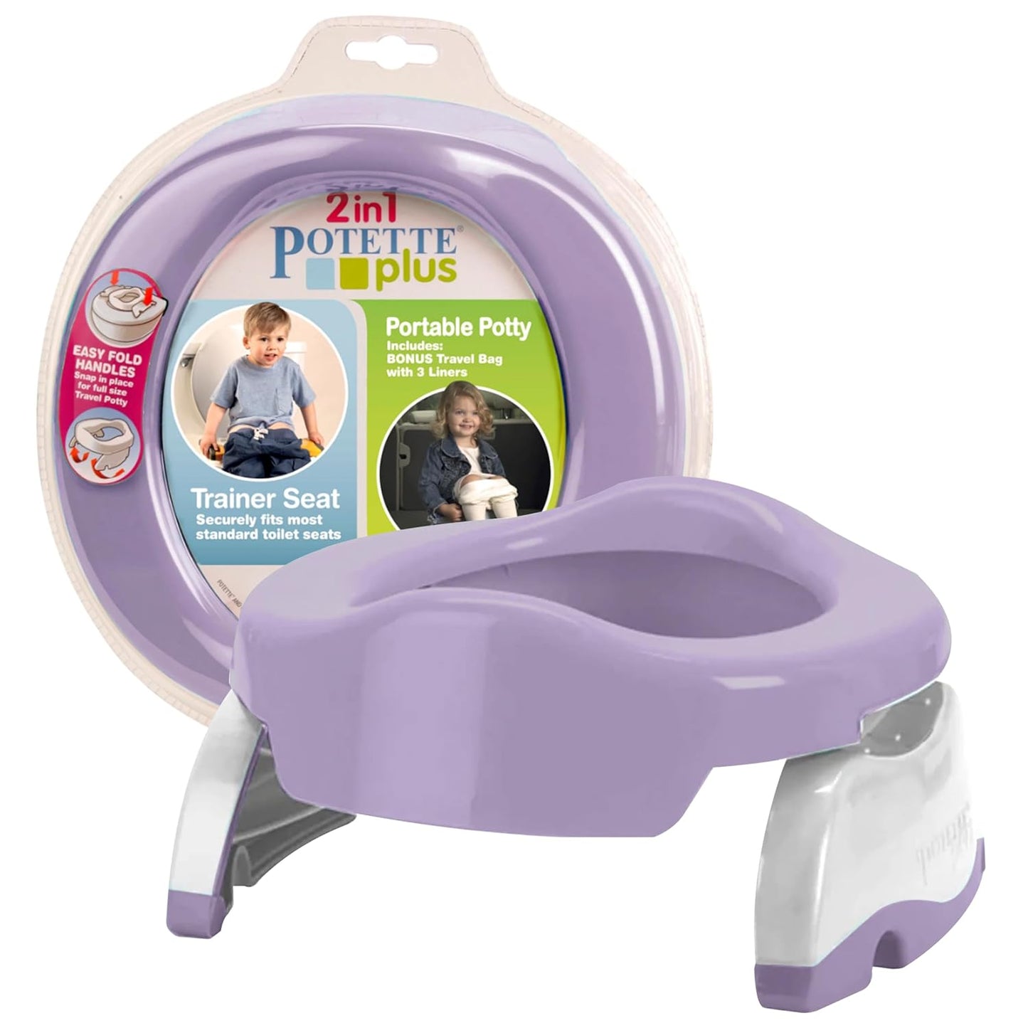 Kalencom Potette Plus 2-in-1 Travel Potty and Trainer Seat - Dual-Purpose Potty Training Toilet Seat - Portable Potty for Toddler Travel - with Durable, Lock-in Legs and Splash Guard - Pastel Mint