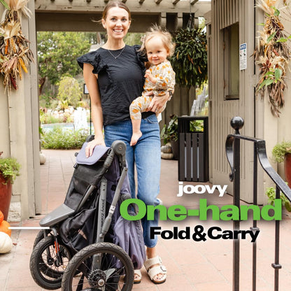 Joovy Zoom360 Ultralight Jogging Stroller Featuring High Child Seat, Shock-Absorbing Suspension, Extra-Large Air-Filled Tires, Parent Organizer, Air Pump, and Easy One-Hand Fold (Black)