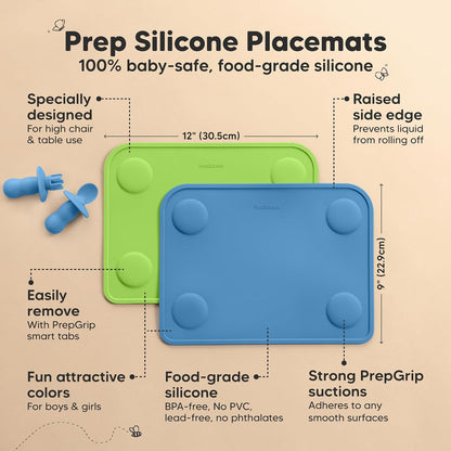KeaBabies 2pk Silicone Placemats for Toddlers, Kids - 12x9 Non Slip Suction Baby Silicone Placemat for Restaurants, Dining Table,Travel, Easy to Clean, Food Grade/BPA-Free,Small Baby Table Mat(Slate)